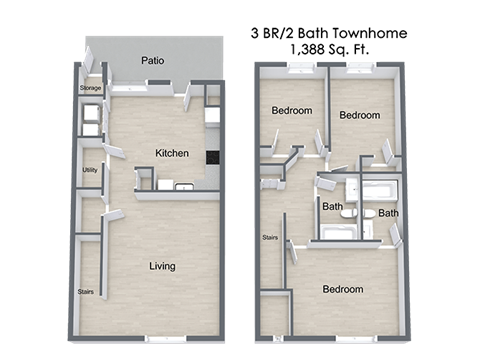3 Bedroom Floor Plan at The Bluffs at Cherry Hills, Omaha, NE 68122